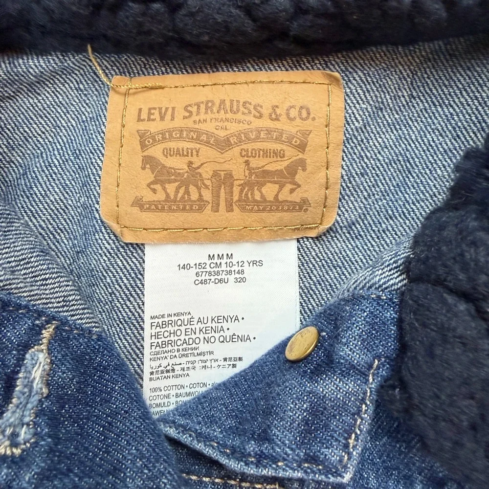 Levi's Kids Dark Blue Denim Trucker Jacket W/ Faux Sherpa Collar 10-12yrs Size M